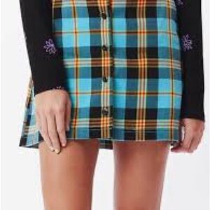 Obey Vibrant Blue and Black Plaid Mini Skirt